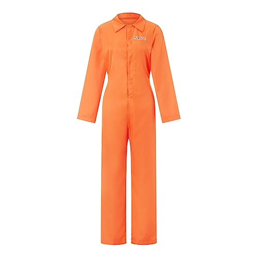 Halloween-Kostüm für Damen und Herren, Buchstaben-Druck, langärmelig, orangefarbener Overall, Gefängnisinsassin, Cosplay-Kostüm (Damen, Orange, L) von CocMouse