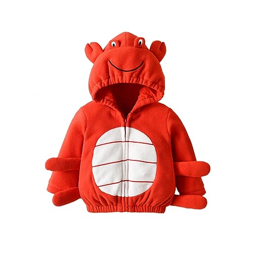 Kleinkind Junge Mädchen Cartoon Tier Kostüm Halloween Cosplay Kleidung Herbst Winter Langarm mit Kapuze Strampler Jumpsuit (Red Crab Coat, 18-24 Months) von CocMouse