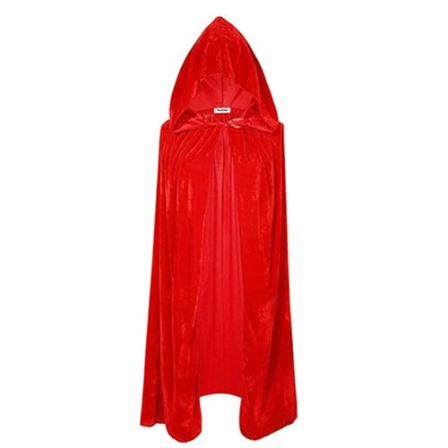 Unisex Kapuzenumhang in voller Länge, einfarbig, langer Samt-Umhang, Hexen-Zauberer für Cosplay, Halloween-Kostüm, Rot, Einheitsgröße von CocMouse