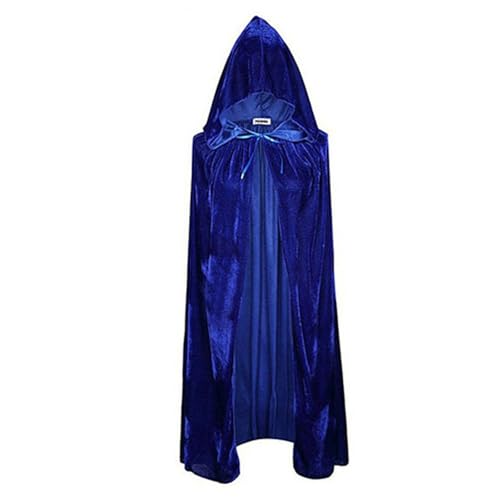 Unisex Kapuzenumhang in voller Länge, einfarbig, langer Samt-Umhang, Hexen-Zauberer für Cosplay, Halloween-Kostüm (Blau, Einheitsgröße) von CocMouse