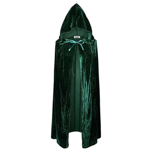 Unisex Kapuzenumhang in voller Länge, einfarbig, langer Samt-Umhang, Hexen-Zauberer für Cosplay, Halloween-Kostüm (grün, Einheitsgröße) von CocMouse