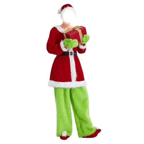 Weihnachten Weihnachtsmann Kostüm Grün Pelzige Monster Anzüge Outfit Santa Mantel Cosplay Halloween Weihnachtskostüme (Rot, M) von CocMouse