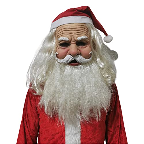 Weihnachten Weihnachtsmann Maske Realistisches Weihnachtskostüm Cosplay Alte Mann Maske Gesichtsmaske Lustige Bärtige Party Verkleidung (Santa with Glasses, One Size) von CocMouse