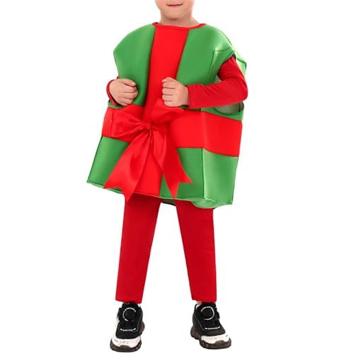 Weihnachts-Geschenkboxen für Kinder, ärmellos, Cosplay, Weihnachtskostüme für Kinder, Verkleidungen, Party-Outfits (grün-rote Box, L) von CocMouse