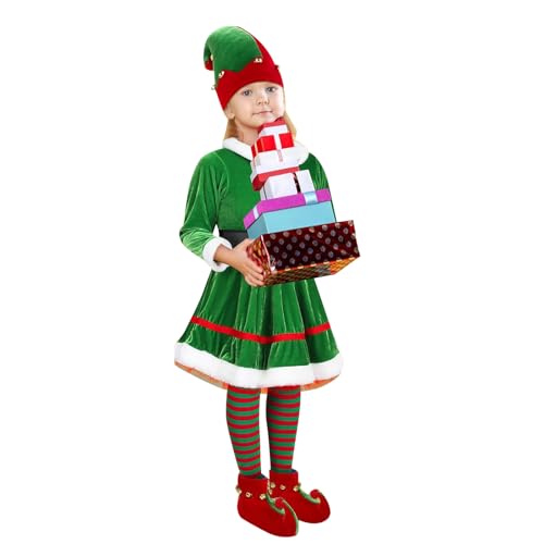 Weihnachtskleid für Damen, Elfenkostüm, Cosplay-Outfit, Samtkleid mit Gürtel (Grün, L) von CocMouse