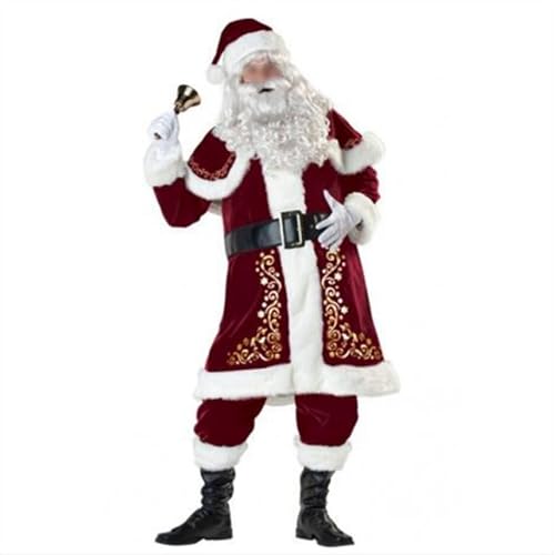 Weihnachtsmann-Anzug-Kostüm, Outfit für Erwachsene und Kinder, 7-teiliges Set, roter Deluxe-Samt, Weihnachtsfeier, Cosplay, Weihnachtsmann-Anzug, Rot, Größe L von CocMouse