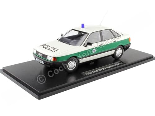 Kompatibel mit Audi 80 B3 Deutsche Polizei Weiß/Grün 1:18 Triple-9 1800345 von Cochesdemetal