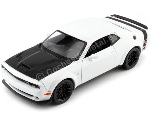 Kompatibel mit Dodge Challenger SRT Hellcat Wide Body Weiß/Schwarz 1:24 Motor MAX 79350 von Cochesdemetal