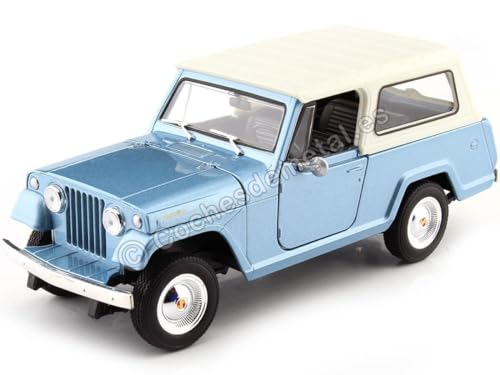 Passend für Jeep Jeep Commando mit hartem Dach, Hellblau Metallic 1:24 Welly 24117 von Cochesdemetal