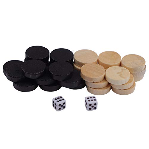 Backgammon Steine 32 Stücke Backgammon Ersatz Spielsteine und Würfel, Brettspiel Schachfiguren Ersatzsteine Set aus Holz International Checkers Ersatz Stücke von Cocoarm