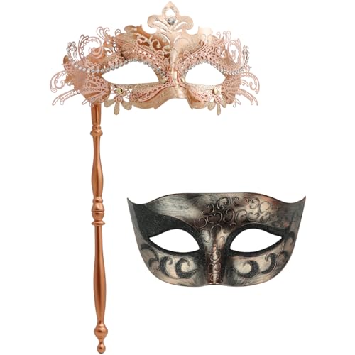 Coddsmz Maskerade Maske für Frauen am Stock Venezianische Masken Kostüm Party Masken Karneval Maske Weihnachten Halloween, 6C56Z537GH719USER35, Rotgold + Kupfer von Coddsmz