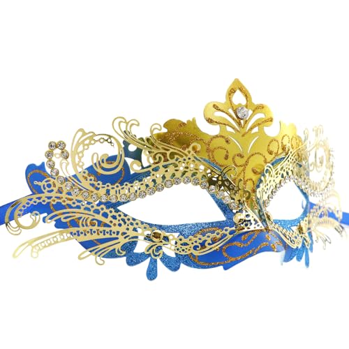 Coddsmz Maskerade Metallmasken Venezianische Halloween Kostüm Maske Karneval Maske Cosplay Party Kostüm Ball Hochzeit Party Maske, QB3134Y20PDM0YFAK3XW1ERD, Blau + Gold von Coddsmz