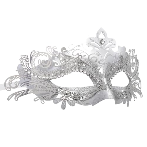 Coddsmz Maskerade Metallmasken Venezianische Halloween Kostüm Maske Karneval Maske Cosplay Party Kostüm Ball Hochzeit Party Maske Silber-1 von Coddsmz