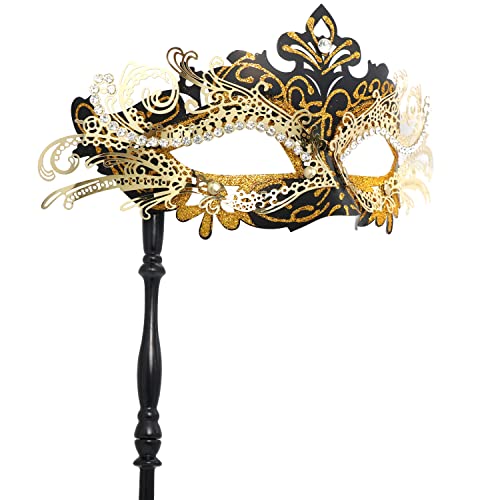 Coddsmz Masquerade Mask with Holding Stick Venetian Halloween Costume Mask Mardi Gras Mask for Womens Party von Coddsmz