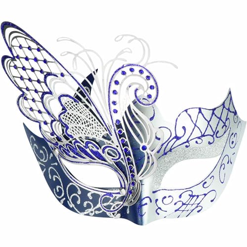 Coddsmz Mysteriöse venezianische Schmetterlings-Maske für Damen, für Halloween, Karneval und Partys (Silber + Blau) von Coddsmz