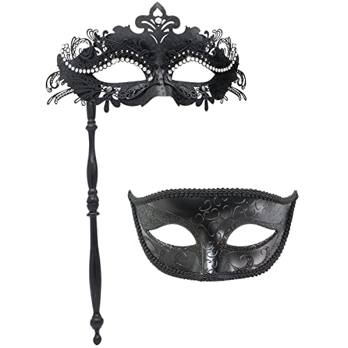 Coddsmz Paar Maskerade Maske mit Haltestab Venezianische Halloween Kostüm Maske Karneval Maske Cosplay Party Kostüm Maske von Coddsmz