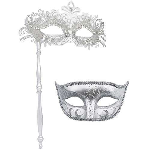 Coddsmz Paar Maskerade Maske mit Haltestab Venezianische Halloween Kostüm Maske Karneval Maske Cosplay Party Kostüm Maske von Coddsmz