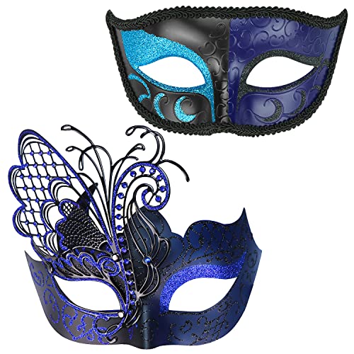 Coddsmz Schmetterlingsmaske für Paare, venezianisches Halloween-Kostüm, Maske, Karneval, Cosplay, Party, Ballmaske, Bar-Kostüme, Zubehör (2 Stück, Blau, 3) von Coddsmz