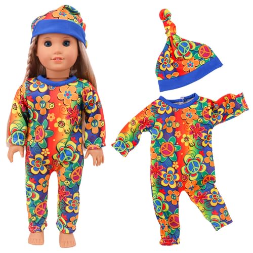 Codulu 18 Zoll amerikanische Puppenkleidung-Schlafanzug mit Nachtmütze Pyjamas Kleider Zubehör für 43-46cm Puppen-Mädchen Puppen-2 Teile/Set-H von Codulu