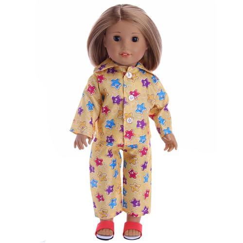 Codulu 18 Zoll amerikanische Puppenkleidung-Stern-bedruckter Pyjama-Hosen-Oberteile Nachthemden Kleider 43-46 cm Puppenzubehör für Mädchen Puppe 2 Teile/Set-A von Codulu