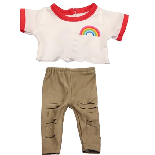 Codulu 18 Zoll amerikanische Puppenkleidung-T-Shirt Regenbogen zerrissene Hosen Freizeitkleidung 43-46cm Puppen-Zubehör-2pcs/set von Codulu