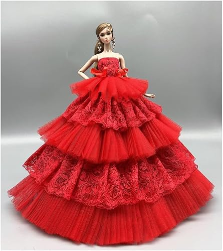 Codulu Puppenkleidung Spitze Hochzeitskleid Prinzessin Abendkleid Kostüm Outfits Zubehör für 1/6 SD-Puppe 11 Zoll 30 cm Mädchen Puppen Kinder Spielzeug Rot-H von Codulu