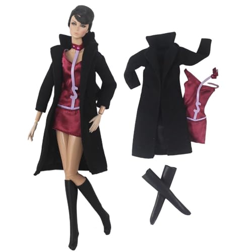 Codulu Puppenkleidung für 11,5 Zoll America Doll 30 cm Mädchenpuppe-Lange Mäntel, Kleider, Stiefel, Hüte, lässige Winter-Outfits, Kostüm für 1/6 BJD-Puppe, Kinderspielzeug-3-teilig/Set-#E von Codulu