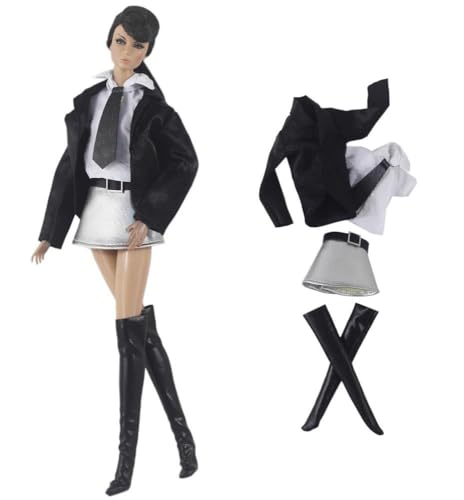 Codulu Puppenkleidung für 11,5 Zoll America Doll 30 cm Mädchenpuppe-Lederjacke, Hemden, Röcke, Stiefel, lässige Outfits, Kostüm für 1/6 BJD Puppe, Kinderspielzeug-4 Teile/Satz-#D von Codulu