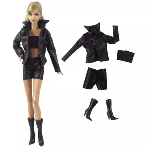 Codulu Puppenkleidung für 11,5 Zoll America Doll 30 cm Mädchenpuppe-Lederjacke, Oberteile, Hosen, Stiefel, lässige Outfits, Kostüm für 1/6 BJD Puppe, Kinderspielzeug, 4-teilig/Set,#E von Codulu