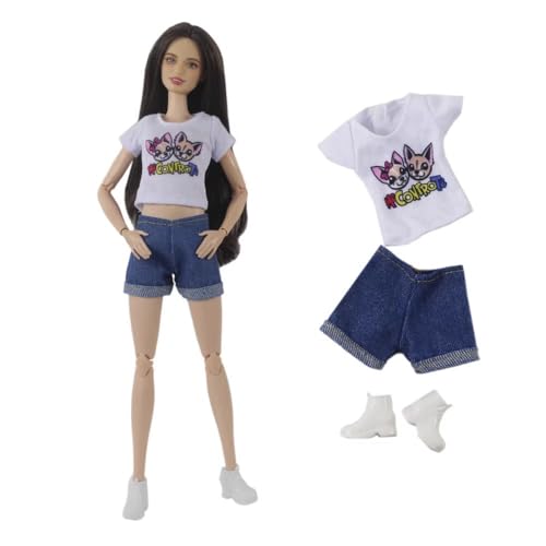 Codulu Puppenkleidung für 11,5 Zoll amerikanische Puppe, 30 cm Mädchenpuppe, Freizeitkleidung, Mantel, T-Shirt, Shorts, Schuhe, Sommerkleidung 1/6 BJD Spielzeug für Kinder, #L von Codulu