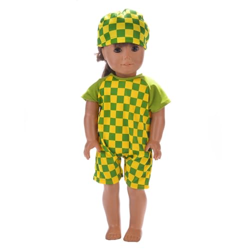 Codulu Puppenkleidung für 18-Zoll-American Doll-Gestreifter Karierter Badeanzug mit Badekappe, Outfits, Zubehör für 43–46 cm große Mädchenpuppen, Babypuppen, 1 Set, A von Codulu