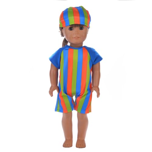 Codulu Puppenkleidung für 18-Zoll-American Doll-gestreifter Karierter Badeanzug mit Badekappe, Outfits und Zubehör für 43–46 cm große Mädchenpuppen, Babypuppen, 1 Set, C von Codulu