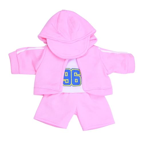 Codulu Puppenkleidung für 45,7 cm große American Doll-Baseball-Anzug, T-Shirt, Jacke, Hut, Shorts, Sport-Outfits, Zubehör für 43–46 cm große Puppe, 4 Stück/Set-Pink von Codulu