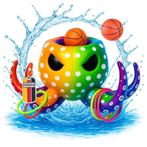 2in1 Wasser-Basketball & Ringwurfspiel Bunt Wasserspiel Set, aufblasbares Wasserballspiel KRAKI Basketballkorb mit 6 Ringe, 2 Bälle, 2 Pumpen, für Kinder & Erwachsene im Pool, Schwimmbad oder Strand 2in1 Wasser-Basketball & Ringwurfspiel Bunt Wasserspiel Set, aufblasbares Wasserballspiel KRAKI Basketballkorb mit 6 Ringe, 2 Bälle, 2 Pumpen, für Kinder & Erwachsene im Pool, Schwimmbad oder Strand von Coemo