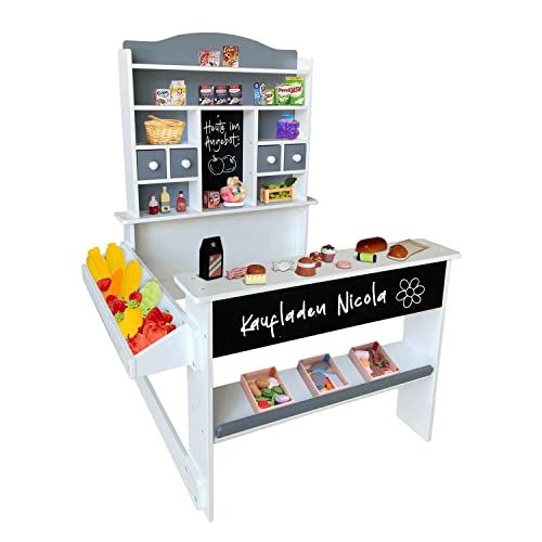 Coemo Kaufladen Nicola Kinder Kaufmannsladen aus Holz, Verkaufsstand Theke, Tafel, Seitentheke & Schublade Marktstand als tolles Geschenk, Grau Coemo Kaufladen Nicola Kinder Kaufmannsladen aus Holz, Verkaufsstand Theke, Tafel, Seitentheke & Schublade Marktstand als tolles Geschenk, Grau von Coemo