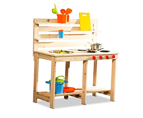 Coemo Matschküche | Spielküche Matschkueche für draußen | Outdoor Küche für den Garten aus massivem Holz | Matschtisch mit Zubehör für Kinder ab 3J. jetzt ansehen von Coemo