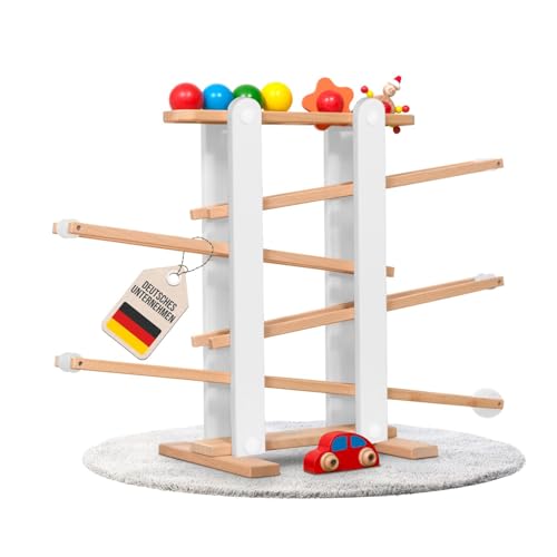 Stabile Kugelbahn L aus Holz Grau, 7 niedliche Mobile wie Auto, Blume, Kasper, Kugel, große Murmelbahn für Kinder, Rennbahn für Baby und Kleinkind, Motorikspielzeug Stabile Kugelbahn L aus Holz Grau, 7 niedliche Mobile wie Auto, Blume, Kasper, Kugel, große Murmelbahn für Kinder, Rennbahn für Baby und Kleinkind, Motorikspielzeug von Coemo