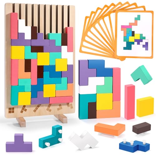 Cofvetia Tetris Holzspiel, Montessori Spielzeug Sensorik Bausteine Puzzle Stapelspiel mit 42 Steinen und 10 Herausforderungskarten Bunte, Geometrische Blöcke, Geschenk für Kinder Jungen Mädchen Cofvetia Tetris Holzspiel, Montessori Spielzeug Sensorik Bausteine Puzzle Stapelspiel mit 42 Steinen und 10 Herausforderungskarten Bunte, Geometrische Blöcke, Geschenk für Kinder Jungen Mädchen von Cofvetia
