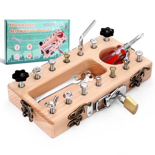 Cofvetia Werkzeugkoffer Kinder Spielzeug ab 3 4 5 Jahre, Montessori Busy Board Spielzeug, Holz Schraubbrett Kinderspielzeug mit Zubehör, Geschenke für Jungen und Mädchen Cofvetia Werkzeugkoffer Kinder Spielzeug ab 3 4 5 Jahre, Montessori Busy Board Spielzeug, Holz Schraubbrett Kinderspielzeug mit Zubehör, Geschenke für Jungen und Mädchen von Cofvetia