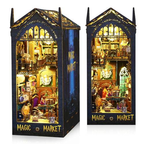 Coikes Book Nook DIY Kit Puppenhäuser Miniatur Haus Kit mit Möbeln und LED-Licht 3D Puzzle Buchstützen aus Holz Bibliothek Bücherregaleinsatz Kit Modellbausätze für zum Bauen Kreatives Geschenk von Coikes