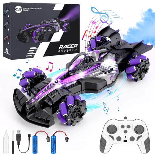 Coikes Ferngesteuertes Auto, 2.4GHz RC Stunt Auto mit Spray Licht Musik 4WD Off Road Drift RC Auto mit 2 Wiederaufladbaren Batterien RC Spielzeug Geeignet Als Geschenk für Kinder ab 8–14+ Jahren von Coikes