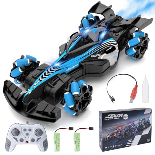 Coikes Ferngesteuertes Auto 2,4 GHz RC Drift Auto mit Licht, Musik und Spray 4WD Offroad Stunt Car mit 2 Wiederaufladbaren Batterien Spielzeug Geschenke ab 8 9 10 11 12 13+ Jahre Kinder von Coikes