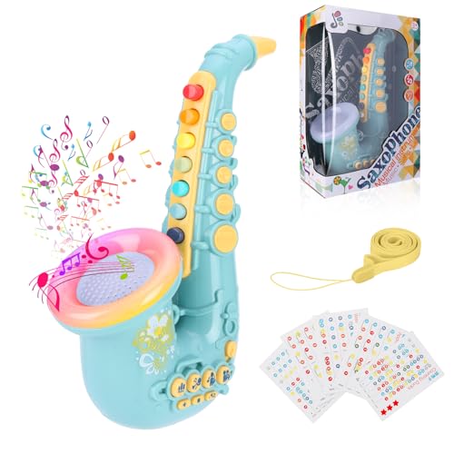 Coikes Spielzeug Saxophon für Kinder Plastic 8 Note Saxophon mit Musik Musikinstrumenten Frühes Lernspielzeug Tragbares Kinder Saxophon Spielzeug für Kinder Babys Jungen Mädchen (Blau) von Coikes