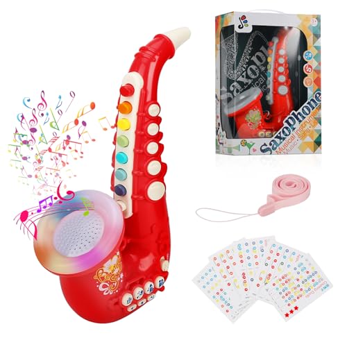 Coikes Spielzeug Saxophon für Kinder Plastic 8 Note Saxophon mit Musik Musikinstrumenten Frühes Lernspielzeug Tragbares Kinder Saxophon Spielzeug für Kinder Babys Jungen Mädchen (Rot) von Coikes