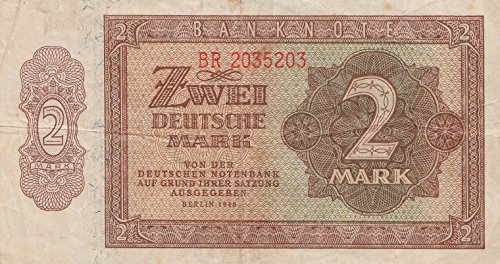 Coins of Germany DDR Rosenbg: 341e, KN 7stellig, Davor Zwei Buchstaben gebraucht (III) 1948 2 Deutsche Mark (Banknoten für Sammler) von Coins of Germany