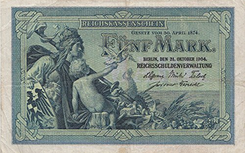 Deutsches Reich Rosenbg: 22a, KN 6stellig gebraucht (III) 1904 5 Mark Germania (Banknoten für Sammler) von Coins of Germany