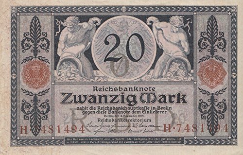 Coins of Germany Deutsches Reich Rosenbg: 53 leicht gebraucht (II) 1915 20 Mark (Banknoten für Sammler) von Coins of Germany