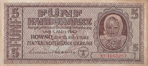 Coins of Germany Ukraine (Dt.BES.2.WK) Rosenbg: 593 gebraucht (III) 1942 5 Karbowanez (Banknoten für Sammler) von Coins of Germany