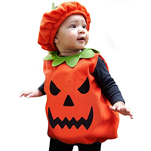 Cokbyavla Baby Halloween Erntemantel,Kürbis Kostüm Mit Hut Schuhe Baby Erstausstattung Baby Halloween Kostüm Halloween-Overall Costume Kinder Feste von Cokbyavla