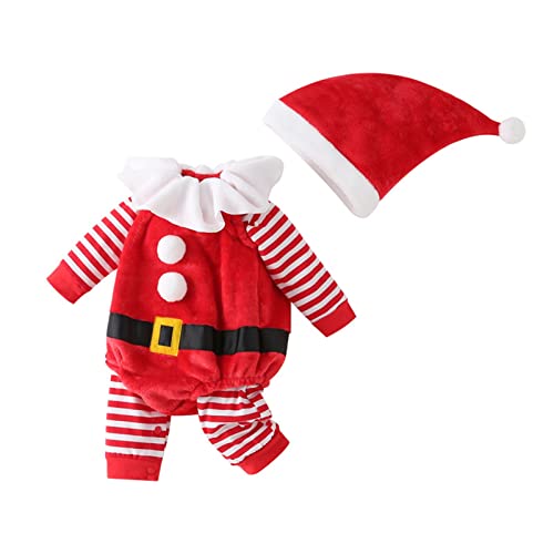 Cokbyavla Baby Weihnachten Outfit,Baby Strampler Junge Bekleidungssets Für Baby-Mädchen Weihnachtsoutfit Baby Junge Baby Weihnachten Kleidung Neugeborenes Kostüm Wichtel Hut Baby Mädchen Overall von Cokbyavla